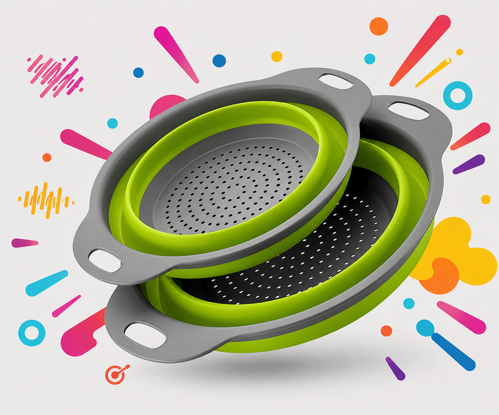 Collapsible Silicone Colander – Space-Saving Strainer for Pasta, Fruits & Vegetables (Green)