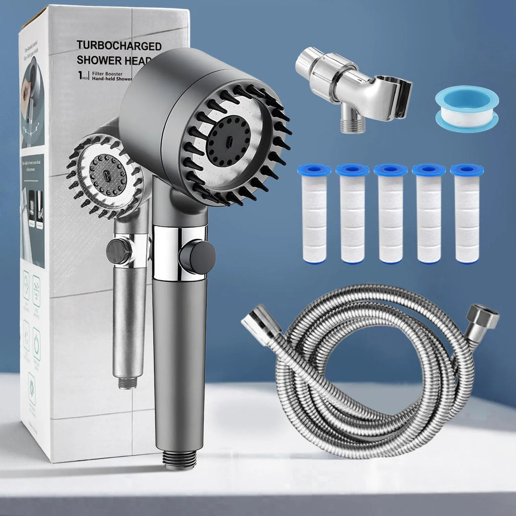 High Pressure Filtered Shower Head with Handheld 3 Spray Modes 1.5M Hose Anti Clog Nozzles for Hard Water Bathroom
