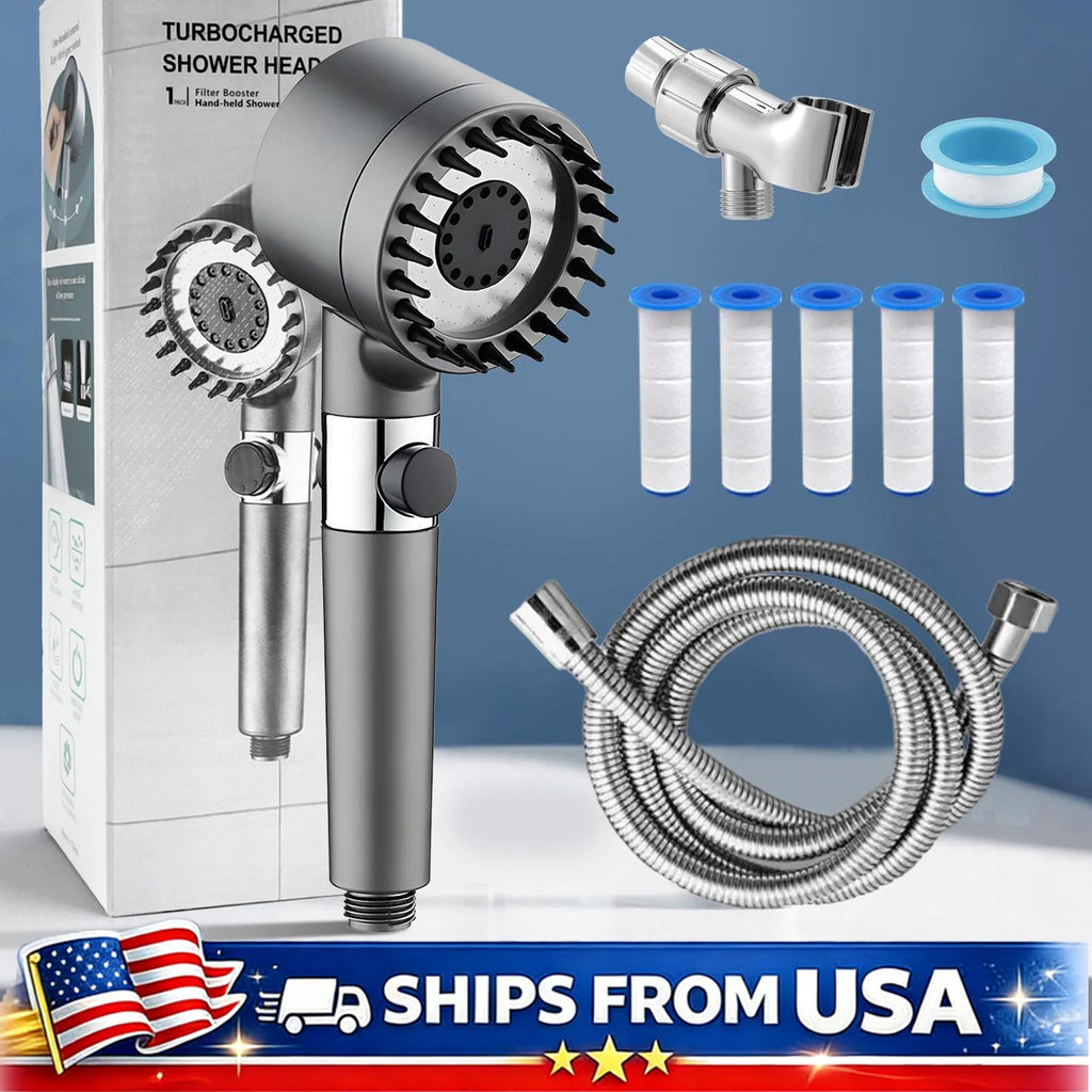 High Pressure Filtered Shower Head with Handheld 3 Spray Modes 1.5M Hose Anti Clog Nozzles for Hard Water Bathroom