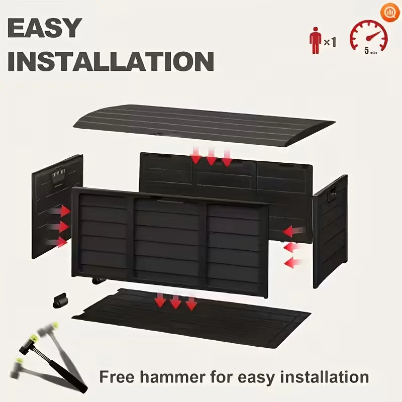 75 Gallon Large Outdoor Deck Box with Lockable Lid & Heavy-Duty Hinged Door - White/Green Heavy-Duty Plastic Storage Container,