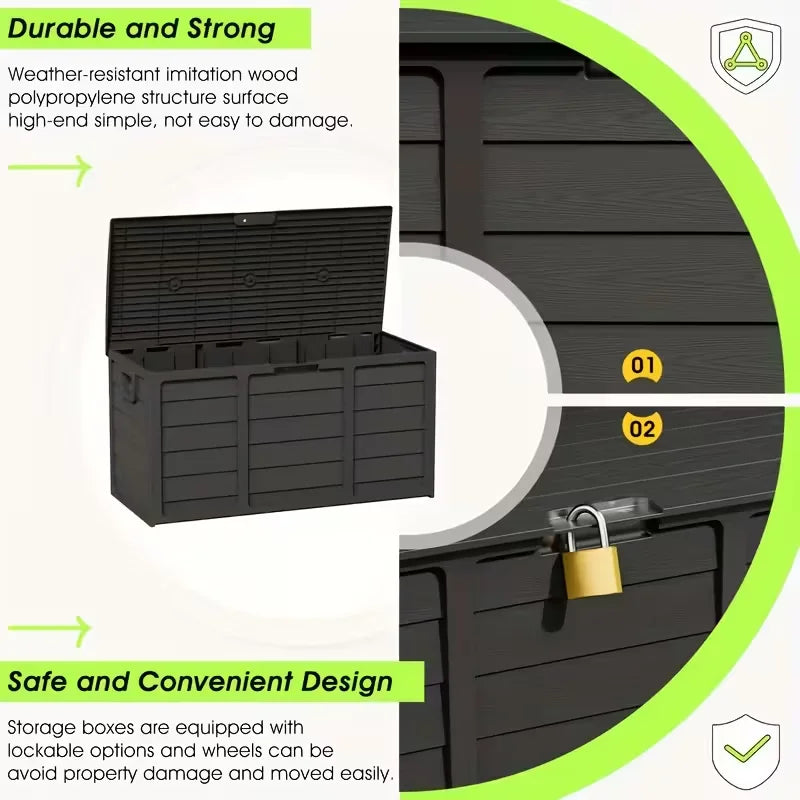 75 Gallon Large Outdoor Deck Box with Lockable Lid & Heavy-Duty Hinged Door - White/Green Heavy-Duty Plastic Storage Container,