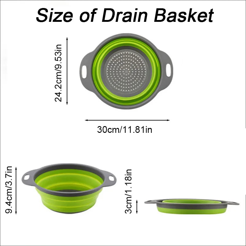 Collapsible Silicone Colander – Space-Saving Strainer for Pasta, Fruits & Vegetables (Green)