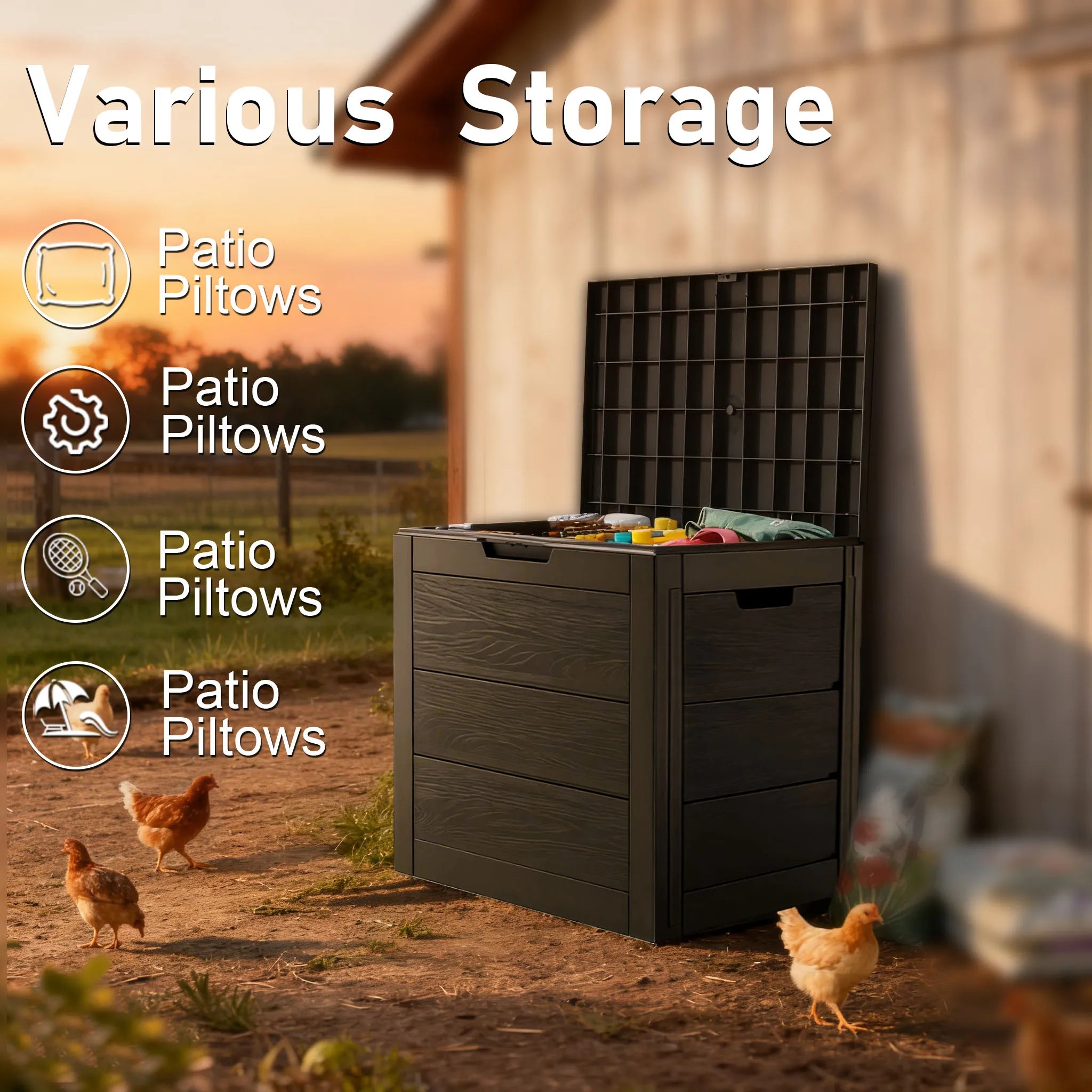 75 Gallon Large Outdoor Deck Box with Lockable Lid & Heavy-Duty Hinged Door - White/Green Heavy-Duty Plastic Storage Container,