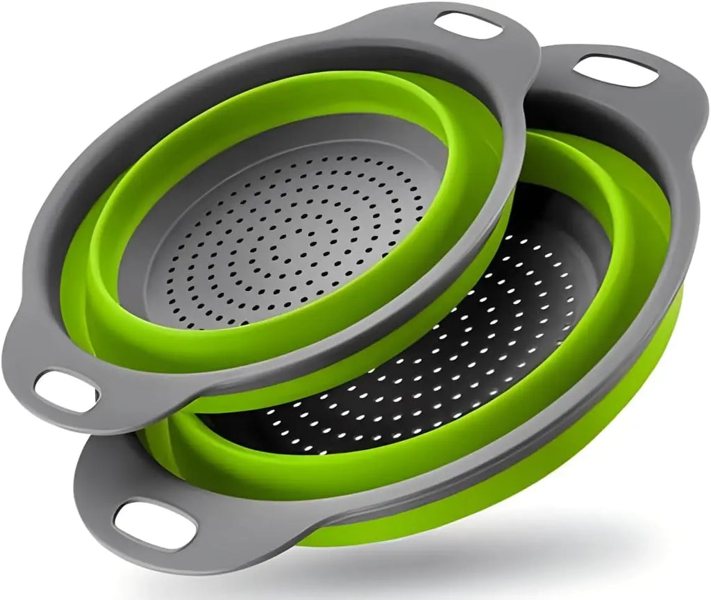 Collapsible Silicone Colander – Space-Saving Strainer for Pasta, Fruits & Vegetables (Green)