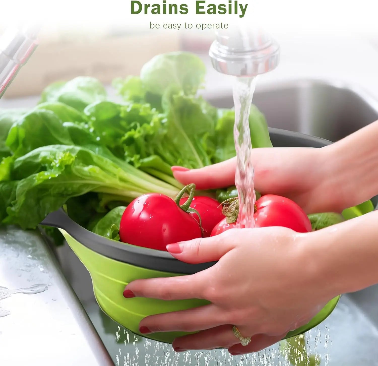 Collapsible Silicone Colander – Space-Saving Strainer for Pasta, Fruits & Vegetables (Green)