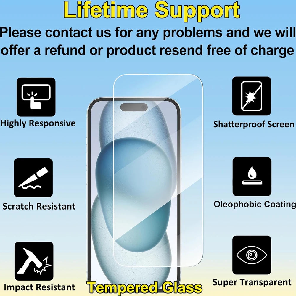 Premium Tempered Glass Screen Protector for iPhone 17/16/15/14/13/12/11 Pro Max, Pro, Plus & Mini — Anti-Scratch, Anti-Fingerprint, Crystal Clear HD
