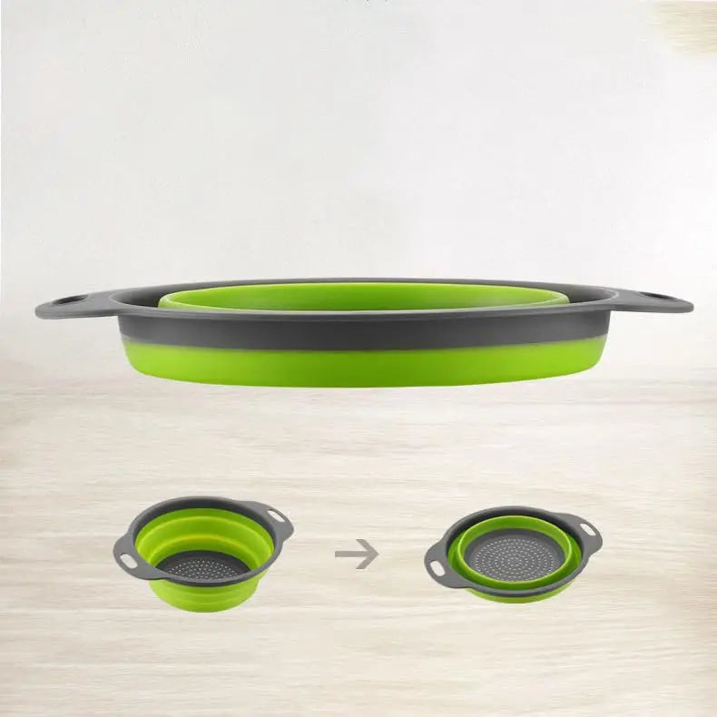 Collapsible Silicone Colander – Space-Saving Strainer for Pasta, Fruits & Vegetables (Green)