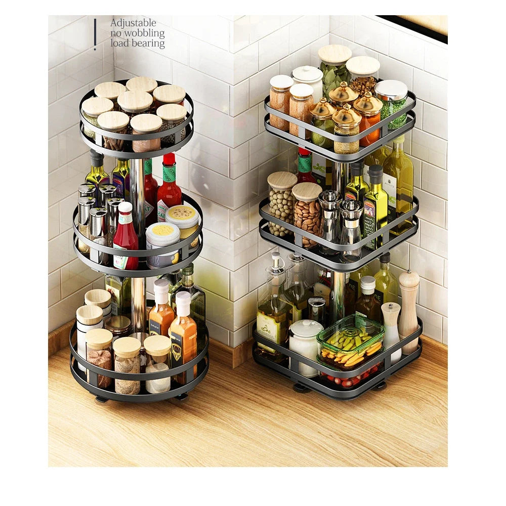 360°Rotation Spice Rack Organizer Jar Cans Non-Skid Storage Tray for Seasonings Kitchen storage rack Kitchen Accessories