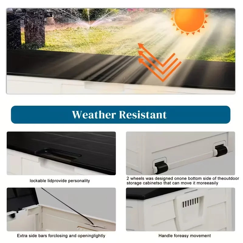 75 Gallon Large Outdoor Deck Box with Lockable Lid & Heavy-Duty Hinged Door - White/Green Heavy-Duty Plastic Storage Container,