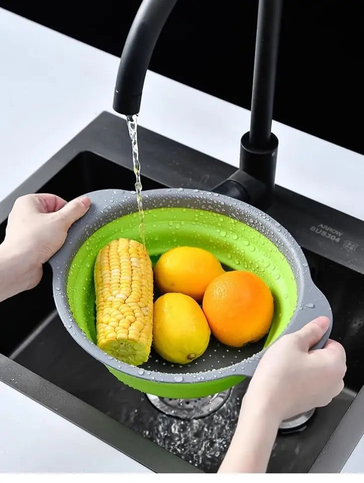 Collapsible Silicone Colander – Space-Saving Strainer for Pasta, Fruits & Vegetables (Green)